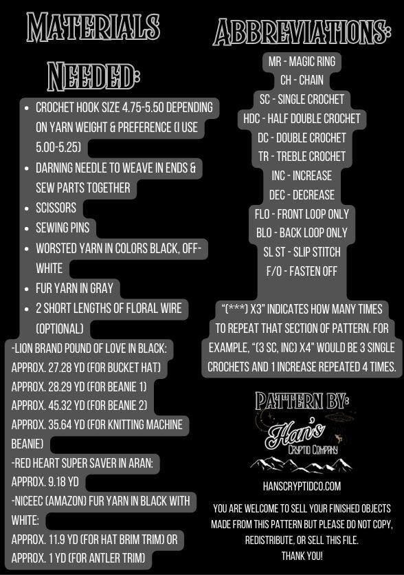 DIGITAL PDF DOWNLOAD* Crochet Pattern 4 in 1 Wendigo Bucket Hat and Beanie