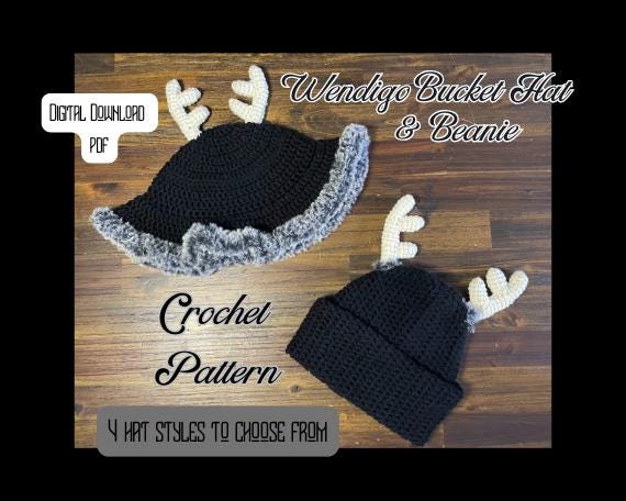 DIGITAL PDF DOWNLOAD* Crochet Pattern 4 in 1 Wendigo Bucket Hat and Beanie