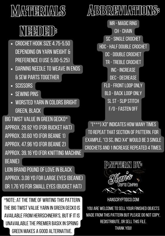 DIGITAL PDF DOWNLOAD* Crochet Pattern 4 in 1 Alien Bucket Hat and Beanie