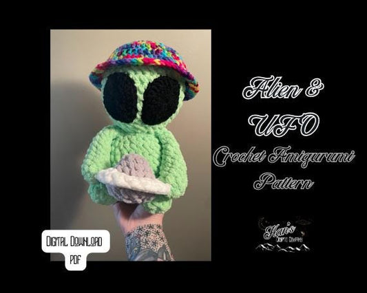 DIGITAL PDF DOWNLOAD* Crochet Pattern Alien with Hat and Ufo Amigurumi Plush
