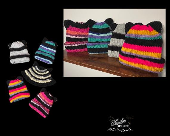 DIGITAL PDF DOWNLOAD* Crochet Pattern 4 in 1 Punk Kitty Pierced Ear Bucket Hat and Beanie