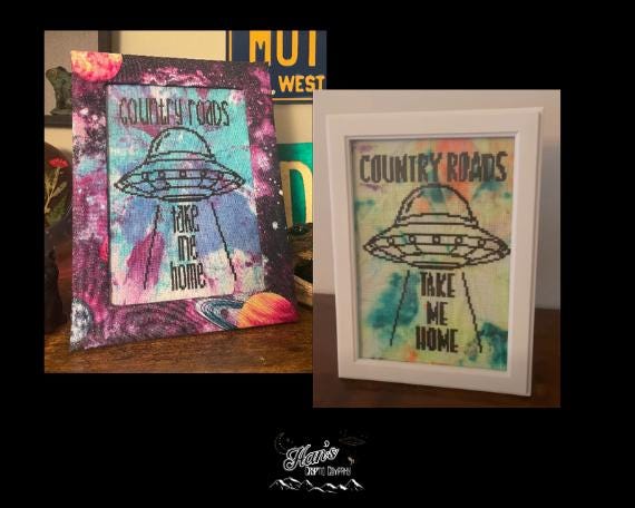 DIGITAL PDF DOWNLOAD* Cross Stitch Pattern Country Roads Take Me Home Ufo 2 Fonts