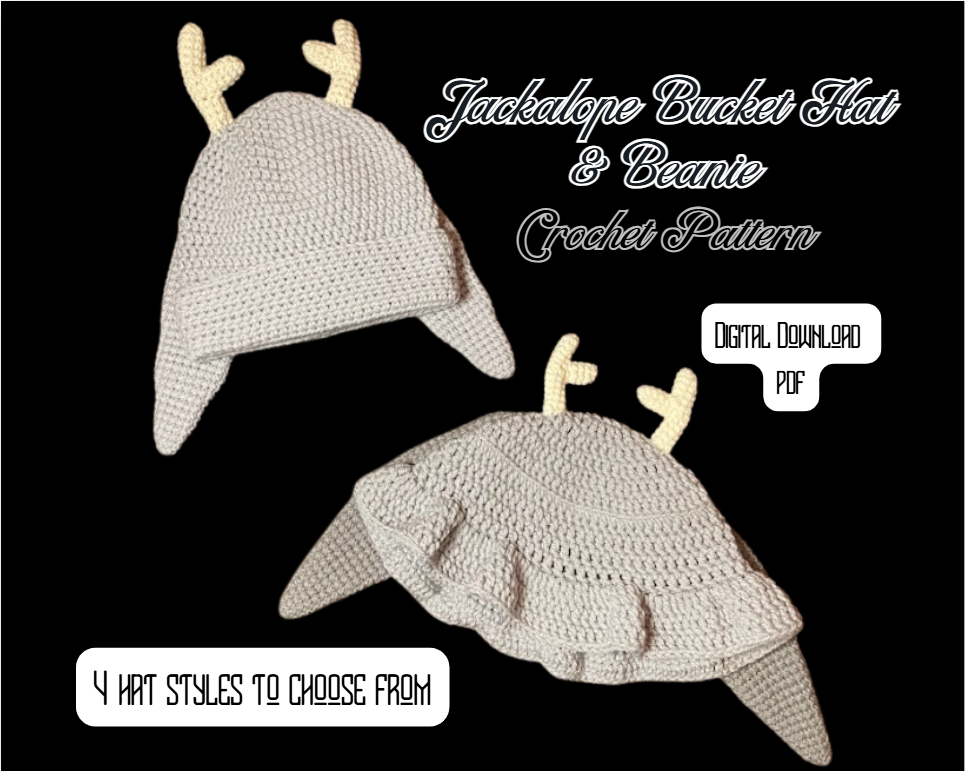 DIGITAL PDF DOWNLOAD* Crochet Pattern 4 in 1 Jackalope Bucket Hat and Beanie