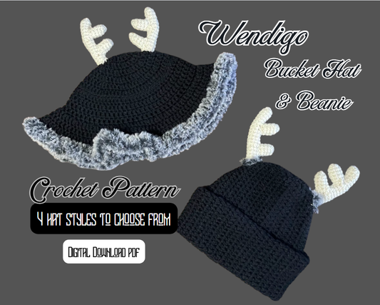 DIGITAL PDF DOWNLOAD* Crochet Pattern 4 in 1 Wendigo Bucket Hat and Beanie